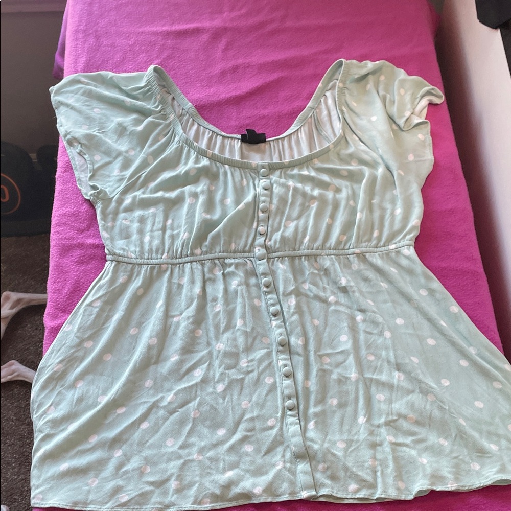 Torrid Light Green Polka Dot Blouse